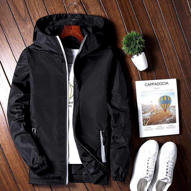 Windbreaker Jacket, Casual Coat with Hood